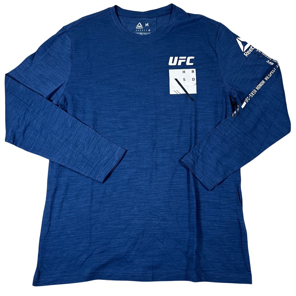 Reebok UFC Mens Medium Long Sleeve T-Shirt Navy Blue Graphic MMA Training Shirt
